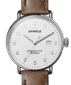 Shinola The Canfield Alabaster Dial Brown Leather Watch, 43mm