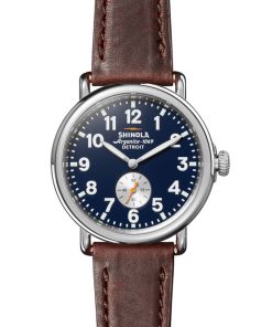 Shinola The Runwell Cattail Leather Strap Watch, Midnight Blue Dial, 41mm