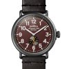 Shinola The Runwell Black Leather Strap Watch, Rust Red Matte Dial, 47mm