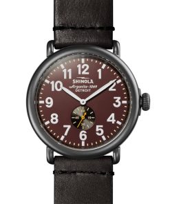 Shinola The Runwell Black Leather Strap Watch, Rust Red Matte Dial, 47mm