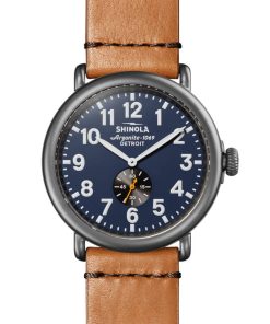 Shinola The Runwell Bourbon Leather Strap Watch, Midnight Blue Dial, 47mm