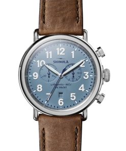 Shinola The Runwell Chrono British Tan Leather Strap Watch, Slate Blue Dial, 47mm