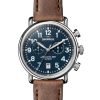 Shinola The Runwell Chrono Midnight Blue Dial Watch, British Tan Strap, 41mm