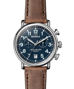 Shinola The Runwell Chrono Midnight Blue Dial Watch, British Tan Strap, 41mm