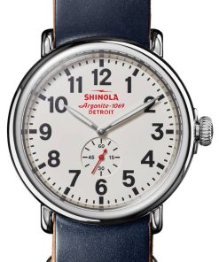 Shinola The Runwell White Dial Navy Leather Watch, 47mm