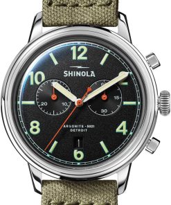 Shinola The Traveler Chrono Black Dial Canvas Watch, 42mm