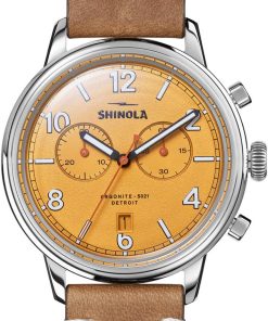 Shinola The Traveler Chrono Golden Dial Leather Watch, 42mm