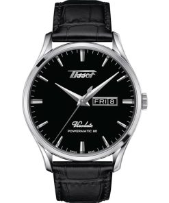 Tissot Heritage Visodate Powermatic 80 Black Dial Leather Strap Watch, 42mm