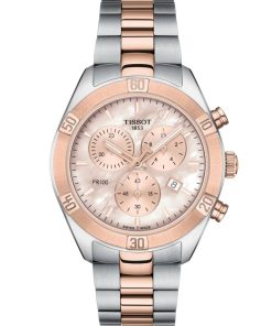 Tissot PR 100 Sport Chic Chronograph Pink MOP Dial Two-Tone Carnation Gold Bracelet Watch, 38mm