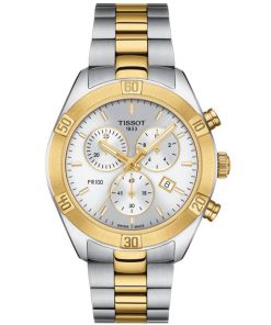 Tissot PR 100 Sport Chic Chronograph Silver Dial Two-Tone Bracelet Watch, 38mm
