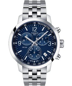 Tissot PRC 200 Chronograph Blue Dial Grey Stainless Steel Bracelet Watch, 42mm