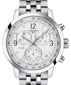 Tissot PRC 200 Chronograph Silver Dial Stainless Steel Bracelet Watch, 43mm