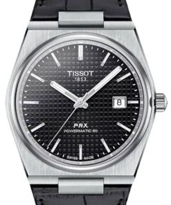 Tissot PRX Powermatic 80 Black Dial Alligator-Style Leather Watch, 39.5mm