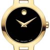 Movado Amorosa Black Dial Yellow Gold-Tone PVD Double-Bar w/ Diamond Bangle Watch, 24mm