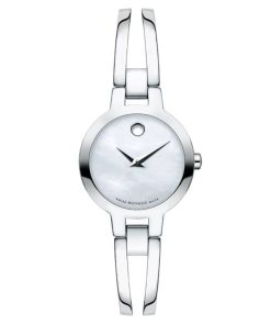 Movado Amorosa White MOP Dial Double-Bar Bangle Watch, 24mm