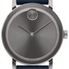 Movado BOLD Evolution Grey Sunray Navy Blue Leather Strap Watch, 40mm