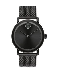 Movado BOLD Evolution Black Dial & Ion-Plated SS Mesh Bracelet Watch, 40mm