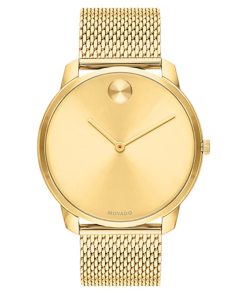 Movado BOLD Thin Yellow Gold-Tone Dial & Ion-Plated SS Mesh Bracelet Watch, 42mm