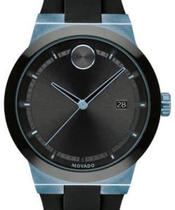 Movado BOLD Fusion Black  w/ Ice Blue Accents Dial & Silicone Strap Watch, 42.3mm