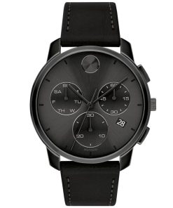 Movado BOLD Thin Chronograph Black Dial & Leather Watch, 42mm