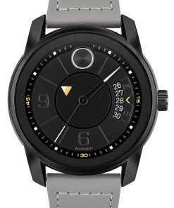 Movado BOLD Verso Black Dial  Grey Leather Strap Watch, 42mm