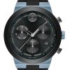 Movado BOLD Fusion Chronograph Black w/ Ice Blue Accents Dial & Silicone Strap Watch, 44.5mm