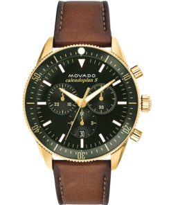 Movado Heritage Series Chronograph Green Dial Cognac Leather Strap Watch, 42mm