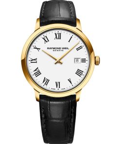 Raymond Weil Toccata Quartz White Dial Black Leather Strap Watch, 39mm