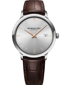Raymond Weil Toccata Quartz Silver Dial Brown Leather Strap Watch, 39mm