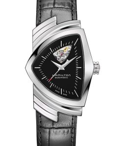Hamilton Ventura Open Heart Automatic Black Dial & Leather Strap Watch, 32.3mm x 50.3mm