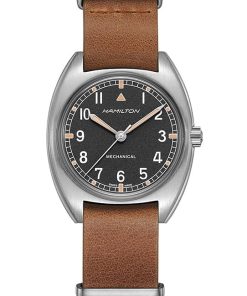 Hamilton Khaki Aviation Pilot Pioneer Mechanical Black Dial Brown Leather Watch, 36mm x 33mm