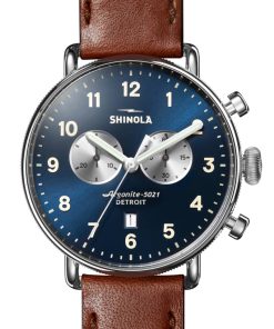 Shinola The Canfield Chrono Blue Dial Brown Leather Watch, 43mm