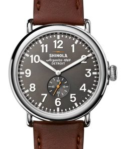 Shinola The Runwell Cool Gray Dial Cognac Leather Watch, 47mm