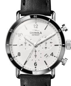 Shinola The Canfield Sport White Dial Black Leather Watch, 40mm