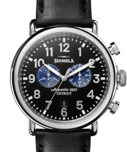 Shinola The Runwell Chrono Black Dial Leather Strap Watch, 47mm