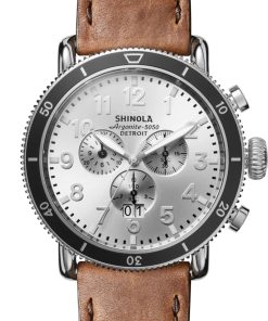 Shinola The Runwell Sport Chrono Silver Dial Tan Leather Watch, 48mm