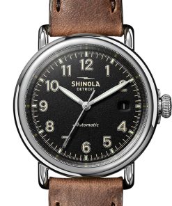 Shinola The Runwell Automatic Matte Black Dial Leather Watch, 39.5mm