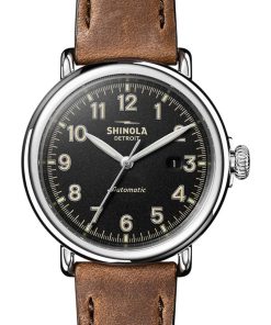 Shinola The Runwell Automatic Matte Black Dial Leather Watch, 45mm