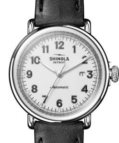 Shinola The Runwell Automatic White Dial Black Leather Watch, 45mm