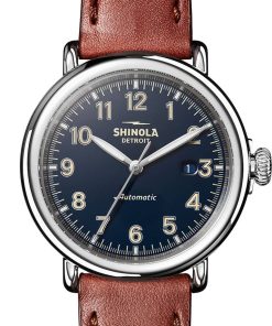 Shinola The Runwell Automatic Midnight Blue Dial Cognac Leather Watch, 45mm