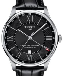 Tissot Chemin Des Tourelles Powermatic 80 Black Dial & Black Leather Watch, 42mm