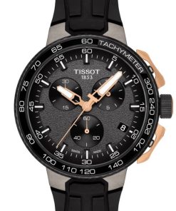 Tissot T-Race Cycling Chronograph Gunmetal Dial Black Silicone Watch, 45mm