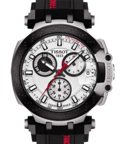 Tissot T-Race Chronograph White Dial Black Silicone Strap Watch, 43mm