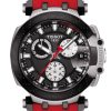 Tissot T-Race Chronograph Black Dial Red Silicone Strap Watch, 43mm