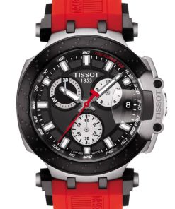 Tissot T-Race Chronograph Black Dial Red Silicone Strap Watch, 43mm