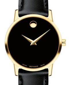 Movado Museum Classic Black Dial & Leather Strap Watch, 28mm