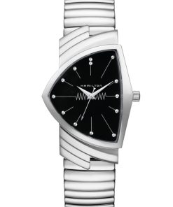 Hamilton Ventura Quartz Black Dial Silver Stainless Steel Bracelet Watch, 32.3mm x 50.3mm