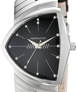 Hamilton Ventura Quartz Black Dial & Lizard Style Leather Watch, 32.3mm x 50.3mm