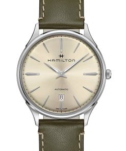 Hamilton Jazzmaster Thinline Auto White Dial Olive Green Leather Watch, 40mm
