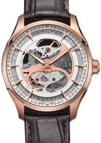 Hamilton Jazzmaster Viewmatic Skeleton Auto Silver Dial Brown Alligator Leather Watch, 40mm